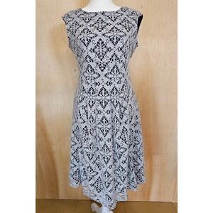 Maggy‎ London Navy Blue With White Crochet Overlay A-Line Dress Size 6